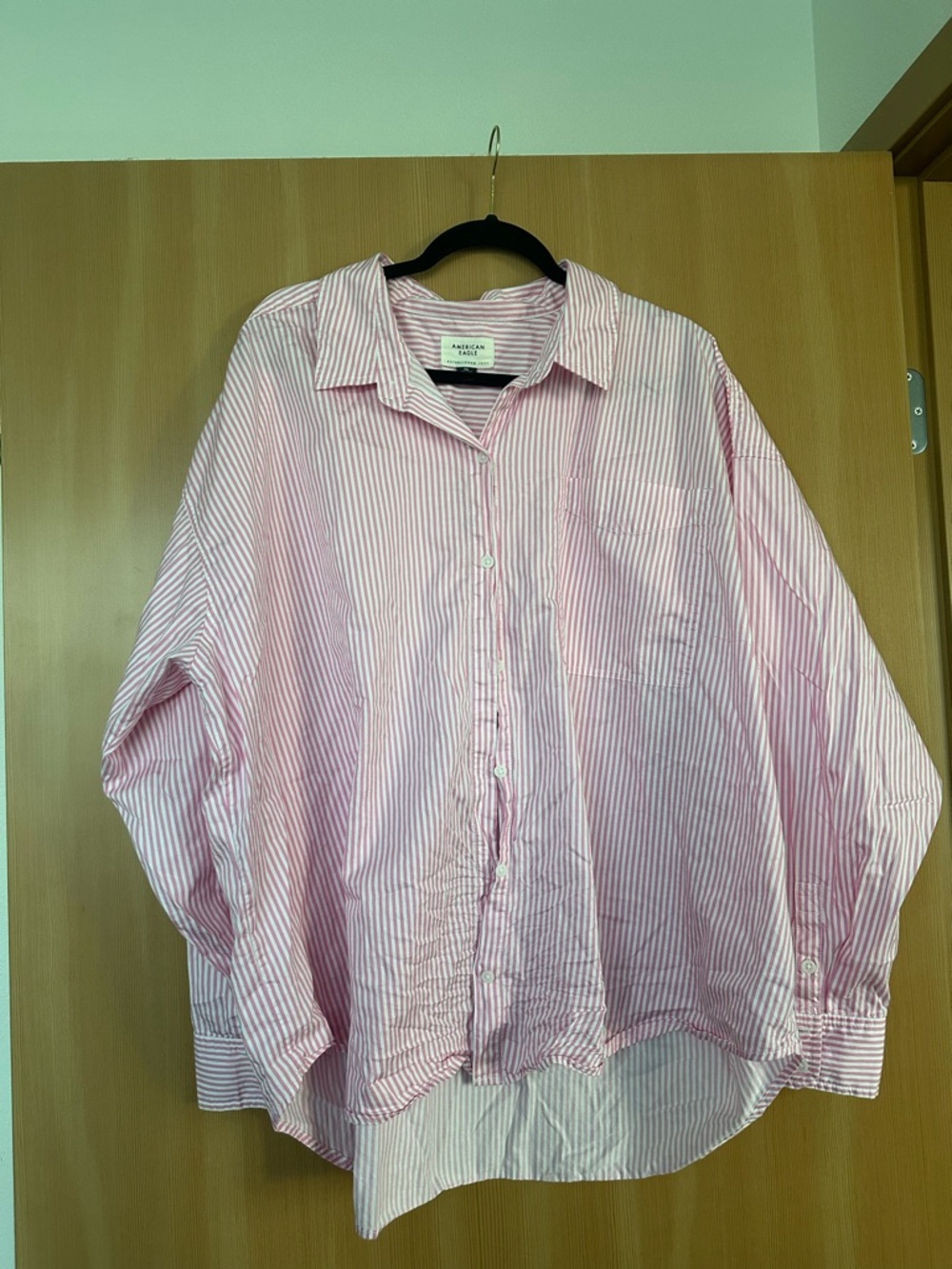 American Eagle Outfitters Pink Striped Button-Up Shirt Thicker Breezy Oversized